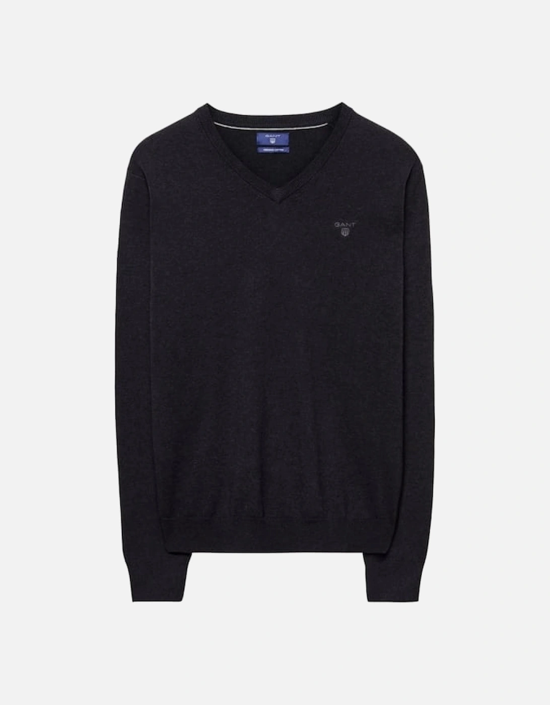 Lightweight Cotton V-Neck Sweater, Dark Charcoal Melange