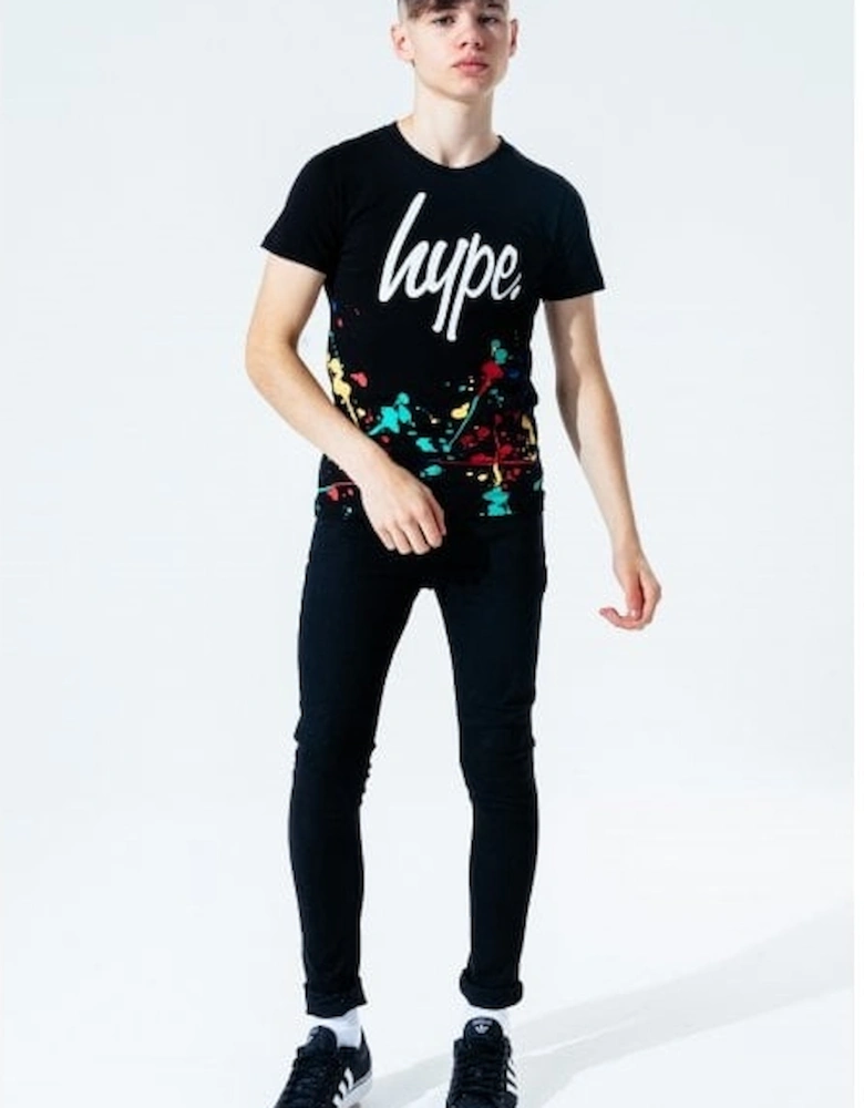 Boys Crew-Neck Paint Splatter T-Shirt, Black