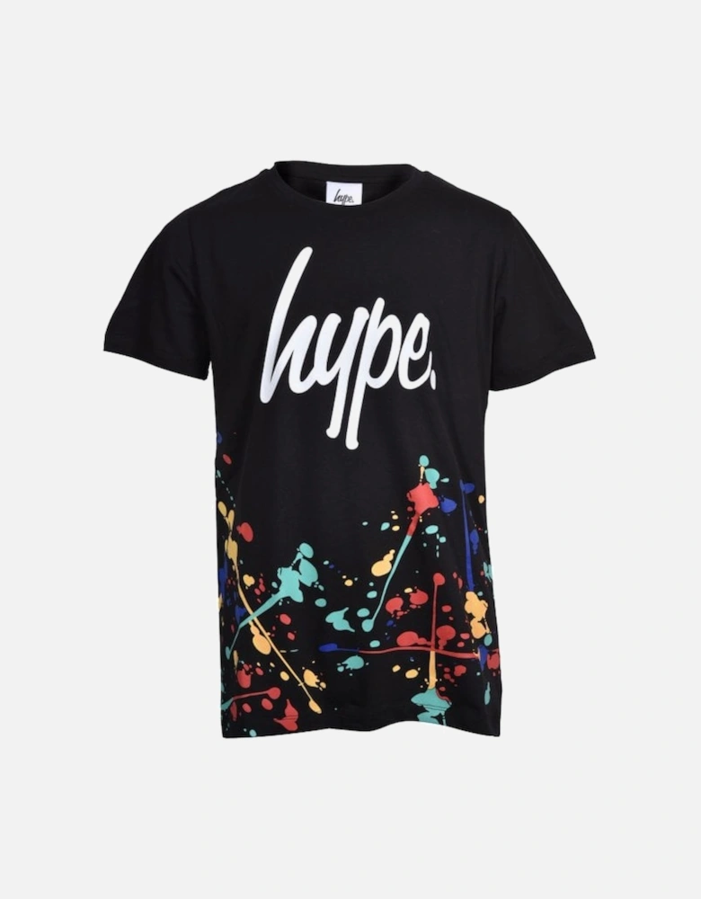 Boys Crew-Neck Paint Splatter T-Shirt, Black