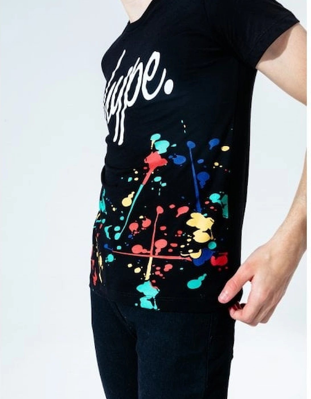 Boys Crew-Neck Paint Splatter T-Shirt, Black