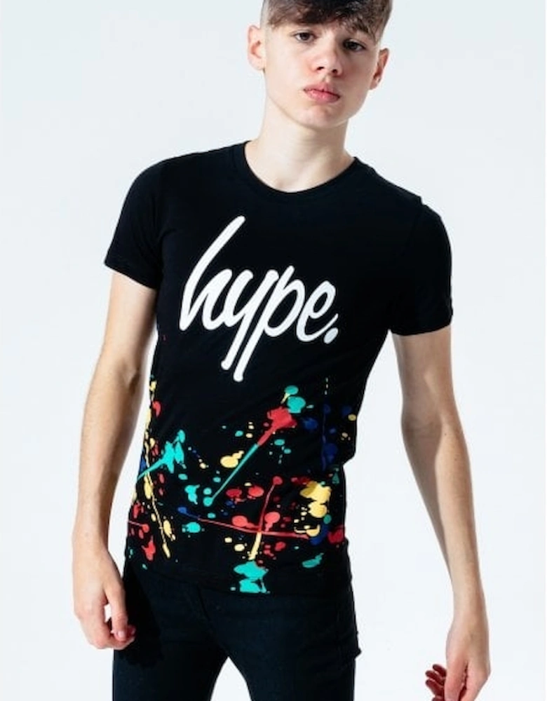 Boys Crew-Neck Paint Splatter T-Shirt, Black