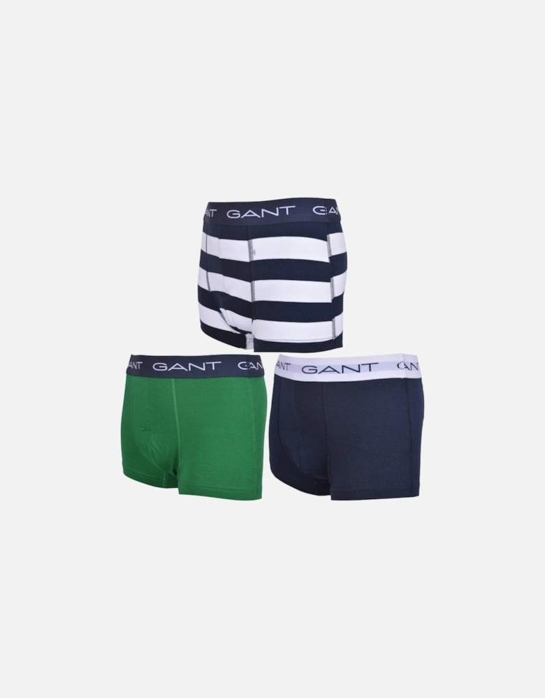3-Pack Rugby Stripe Boys Boxer Trunks, Green/Navy