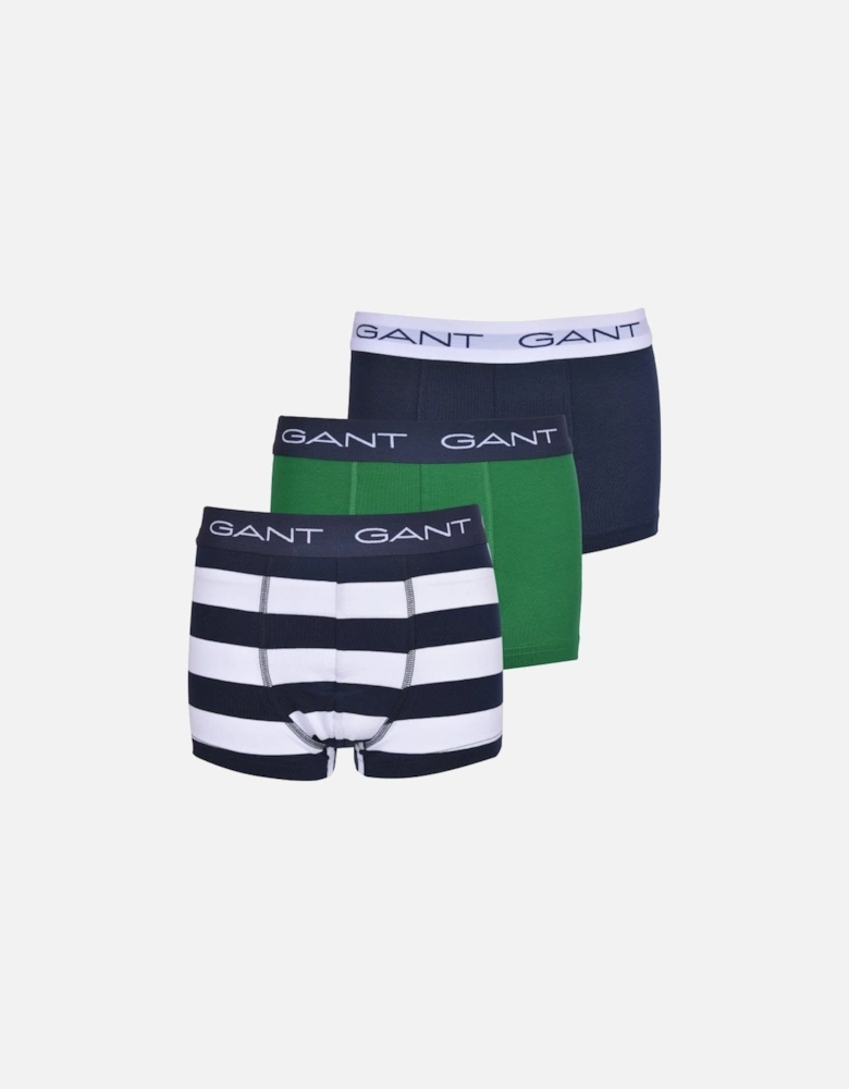 3-Pack Rugby Stripe Boys Boxer Trunks, Green/Navy