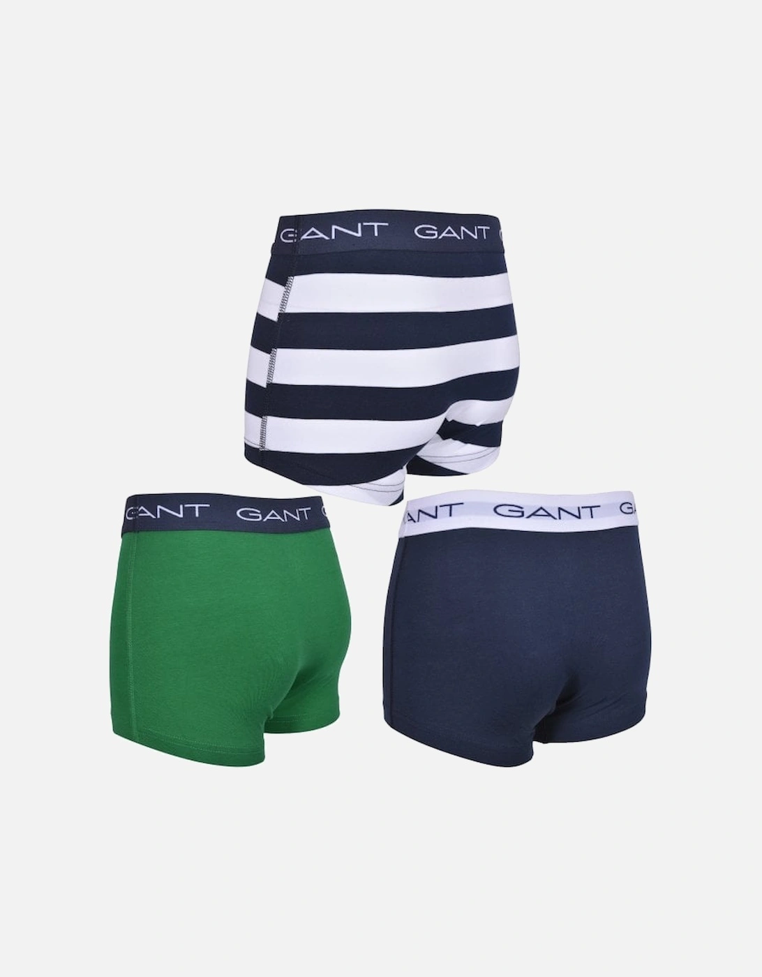 3-Pack Rugby Stripe Boys Boxer Trunks, Green/Navy