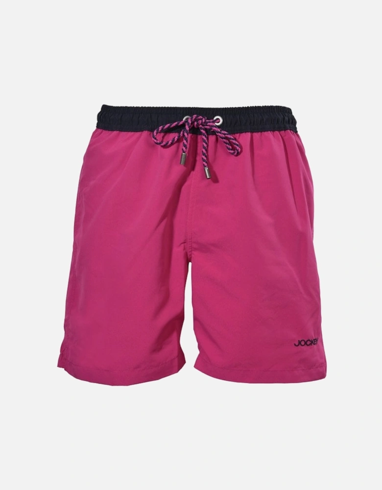 Contrast Waistband Longer-Length Swim Shorts, Fuchsia/black