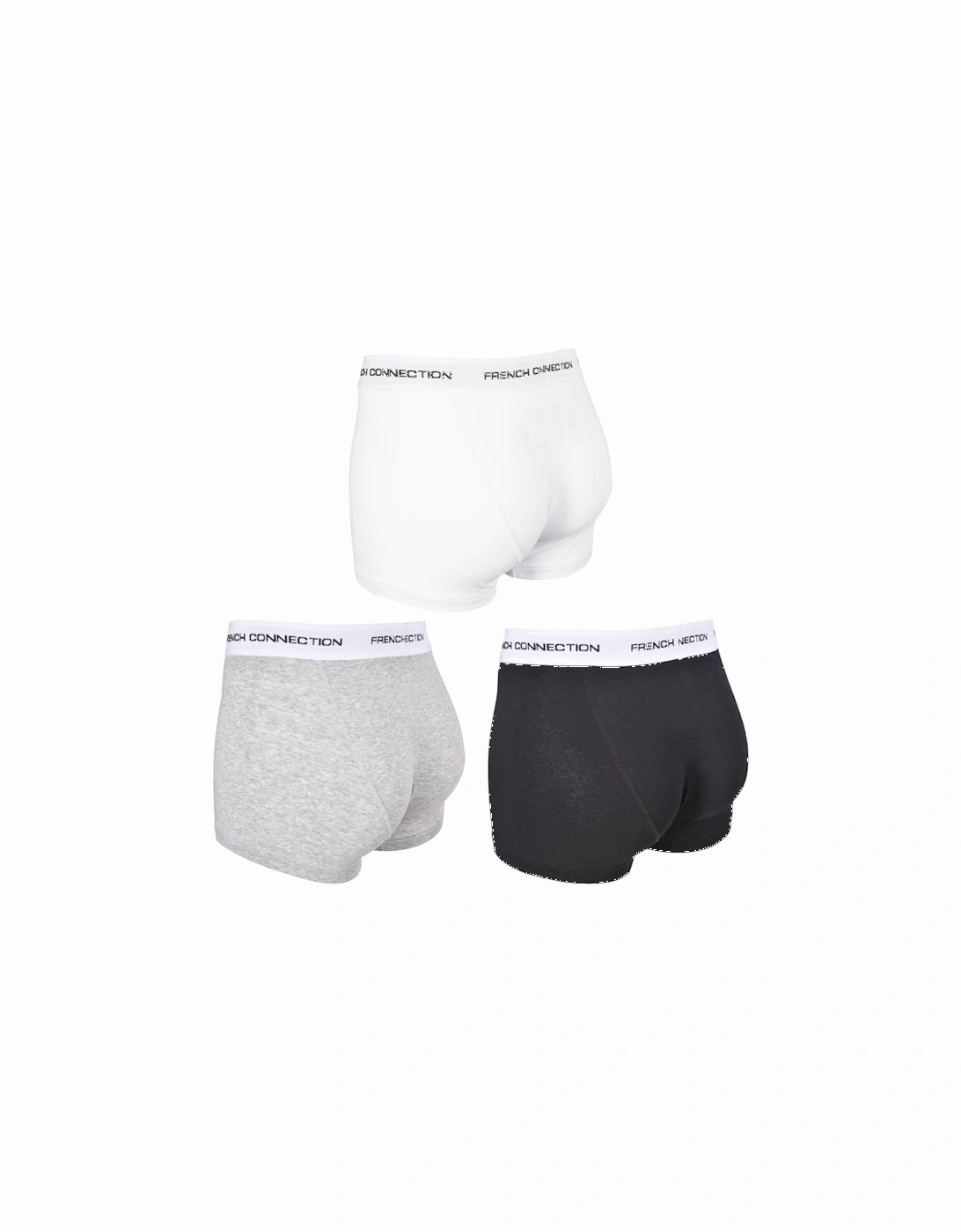 3-Pack Contrast Piping Boxer Trunks, Black/Grey/White