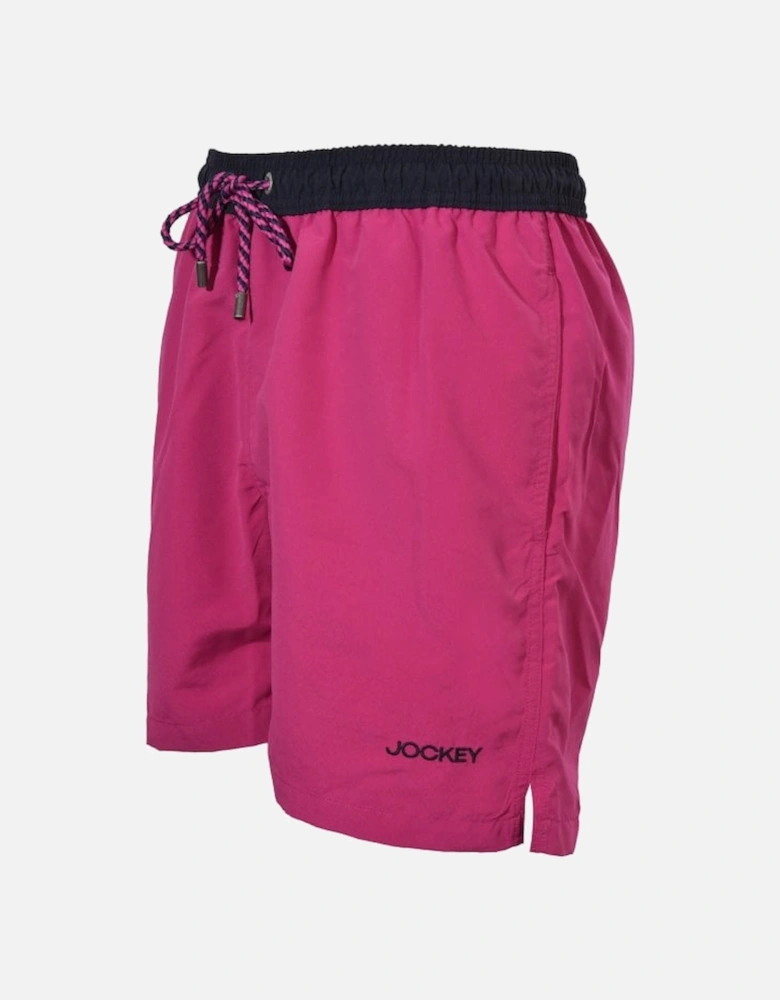 Contrast Waistband Longer-Length Swim Shorts, Fuchsia/black