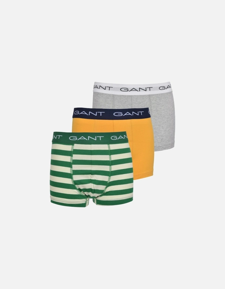 3-Pack Rugby Stripe Boys Boxer Trunks, Grey/Green/Yellow