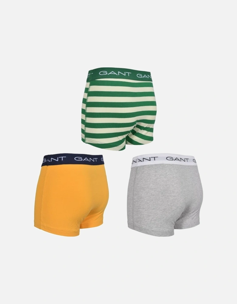 3-Pack Rugby Stripe Boys Boxer Trunks, Grey/Green/Yellow