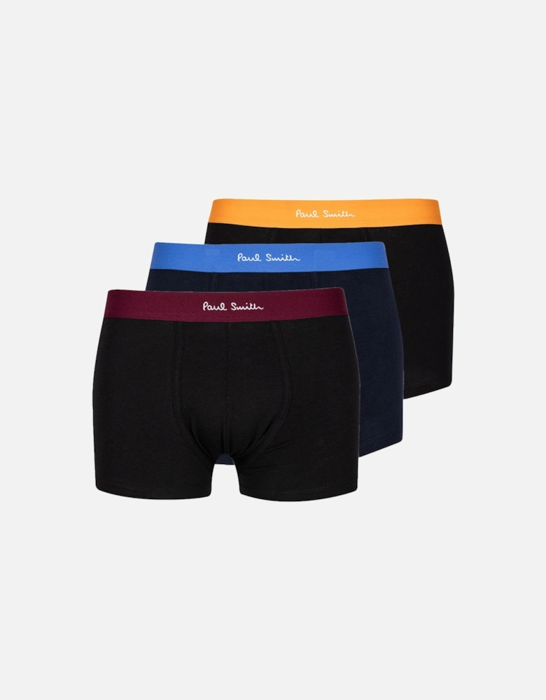 3-Pack Contrast Waistband Boxer Trunks, Black