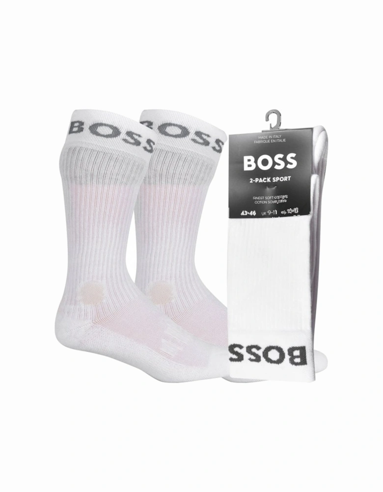 2-Pack Logo Sports Socks, White