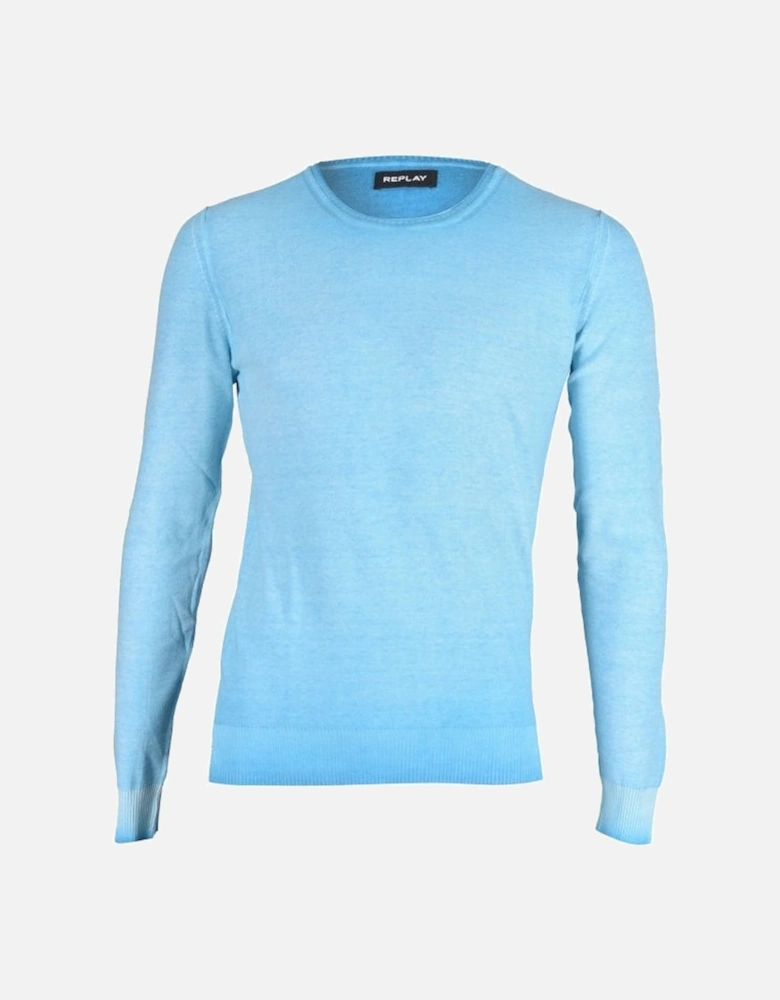 Lightweight Crew-Neck Sweater, Neon Sky Blue