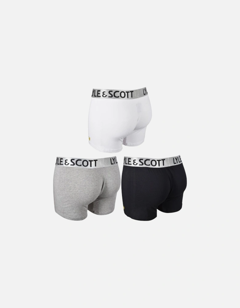 3-Pack Satin Waistband Boxer Briefs, Black/White/Grey