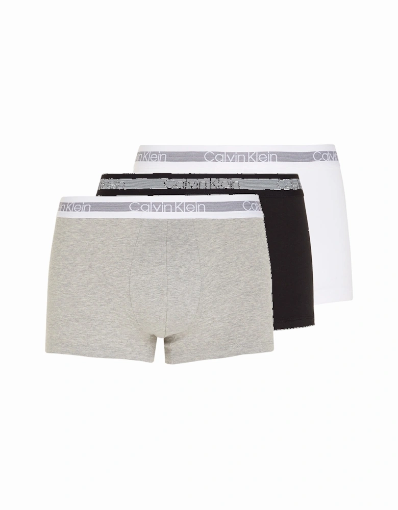 3-Pack Cooling Cotton Stretch Boxer Trunks, Black/White/Grey