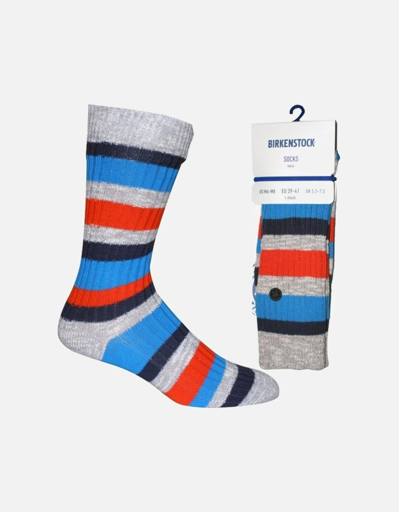 Slub Stripes Socks, Grey Melange