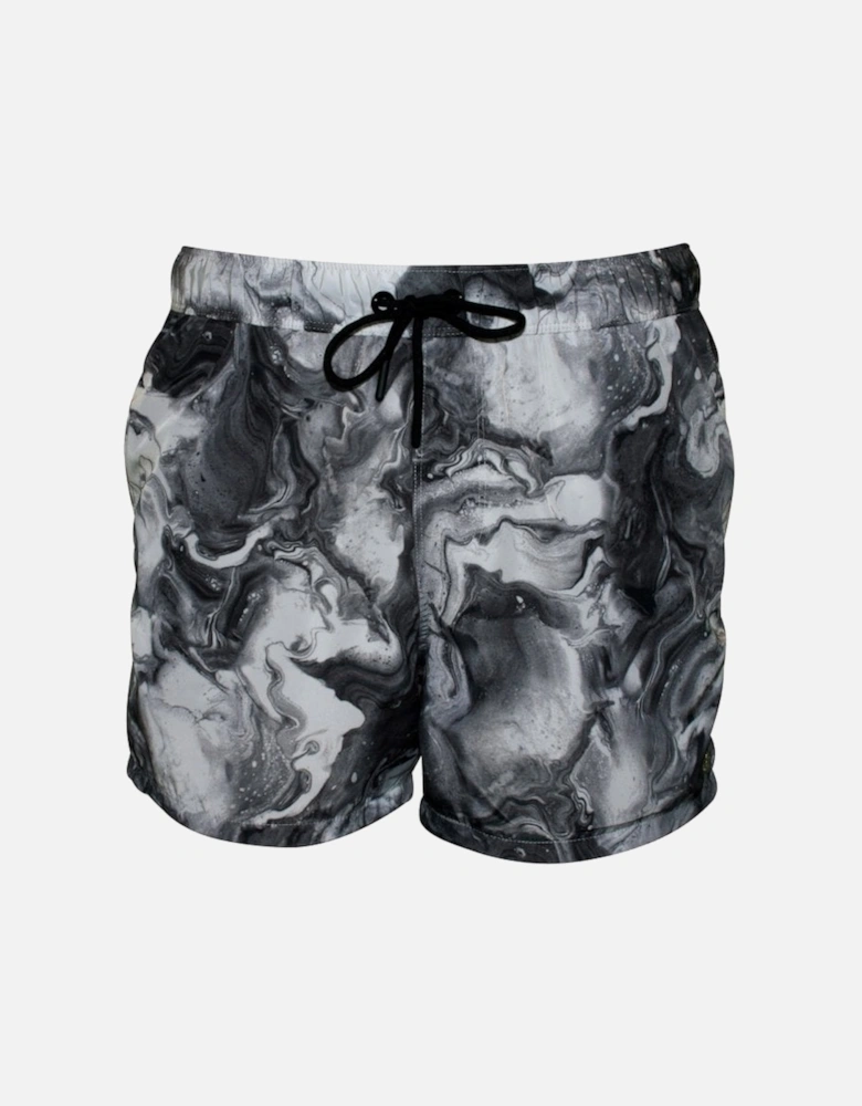 West Hampton Marble Print Swim Shorts, White/Black