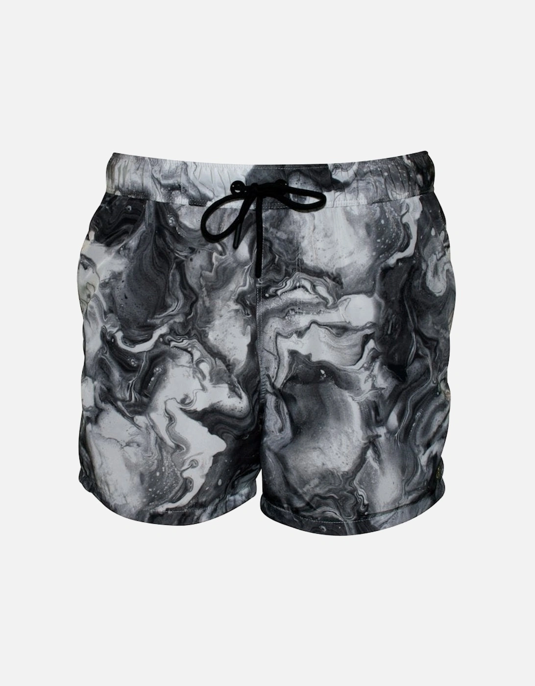 West Hampton Marble Print Swim Shorts, White/Black, 5 of 4