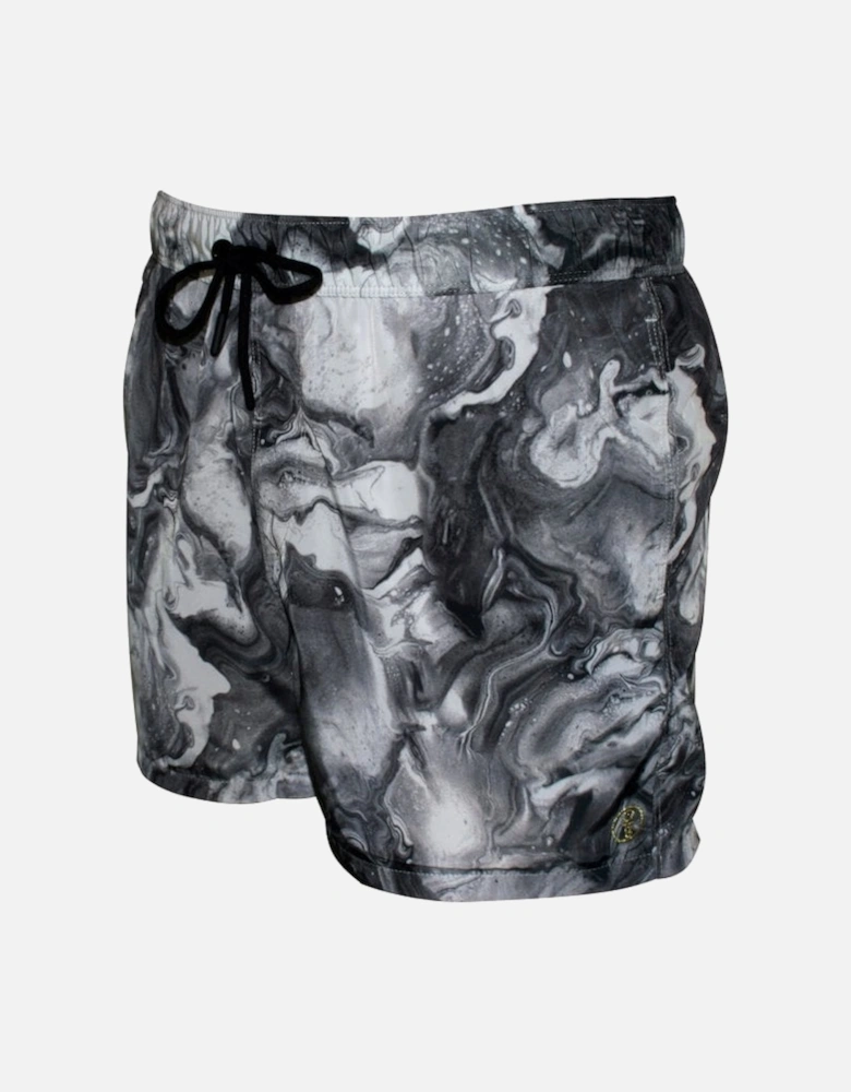 West Hampton Marble Print Swim Shorts, White/Black