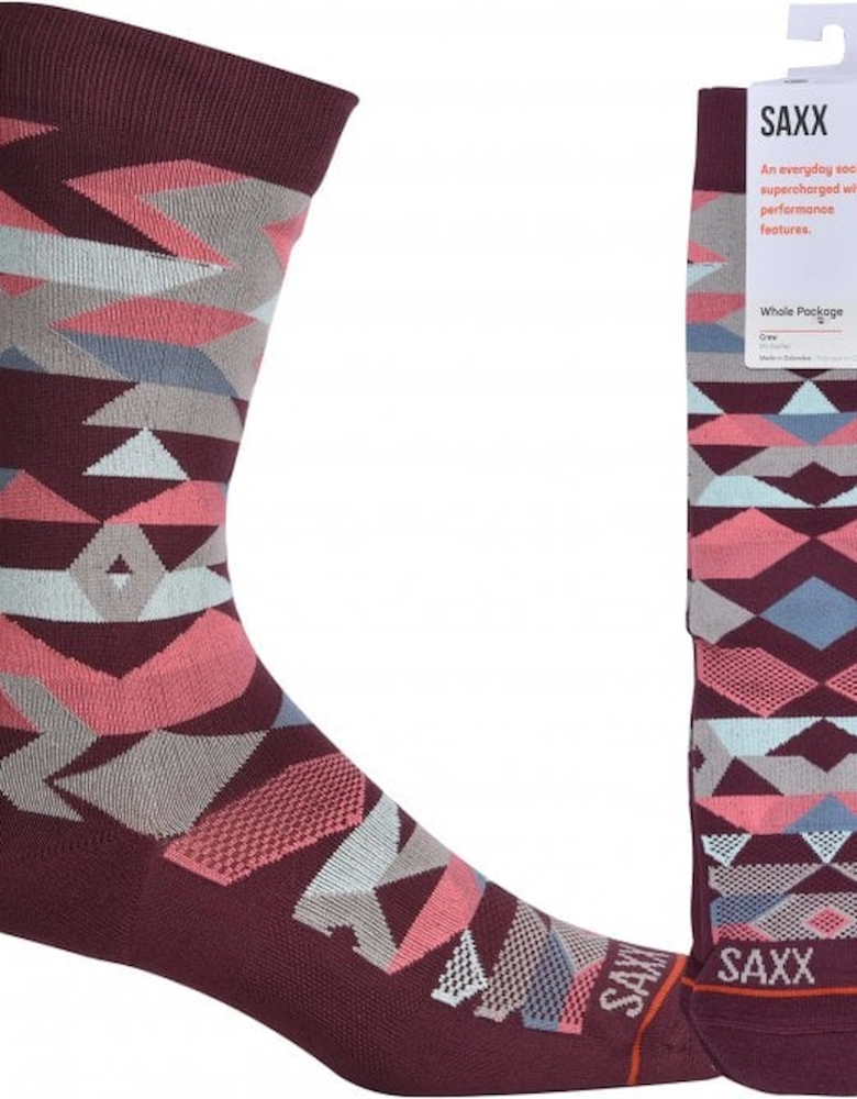 Whole Package Geometric Sock, Burgundy