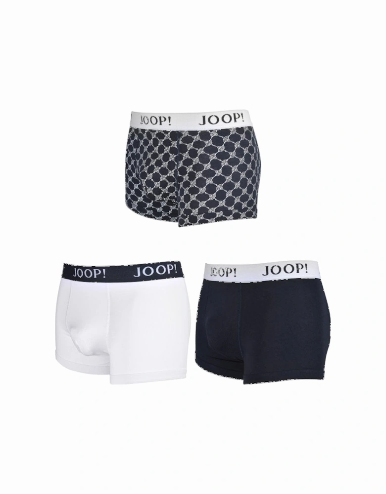 3-Pack Cornflower Print Boxer Trunks, Navy/white