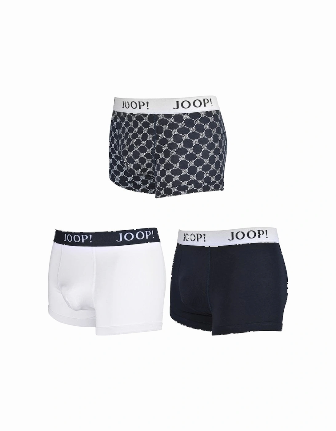 3-Pack Cornflower Print Boxer Trunks, Navy/white