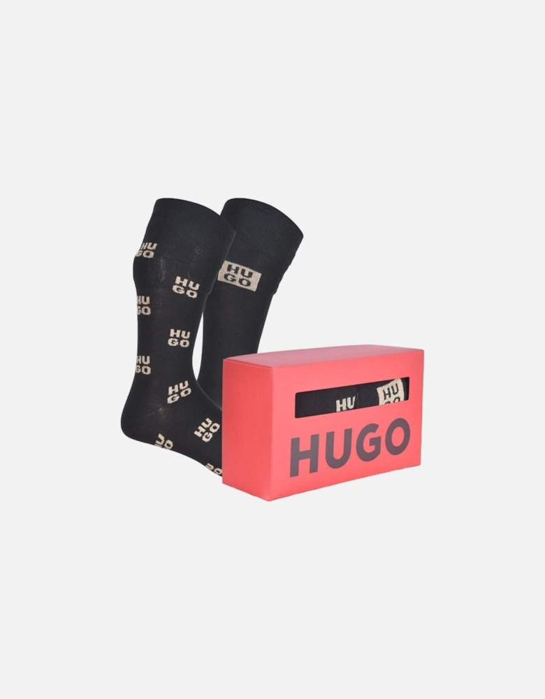 2-Pack Lurex Mixed Logo Socks Gift Set, Black/gold