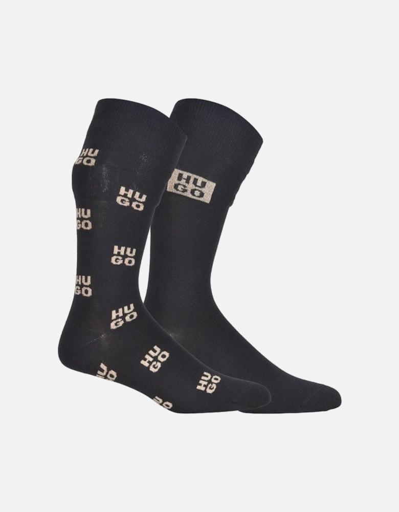 2-Pack Lurex Mixed Logo Socks Gift Set, Black/gold