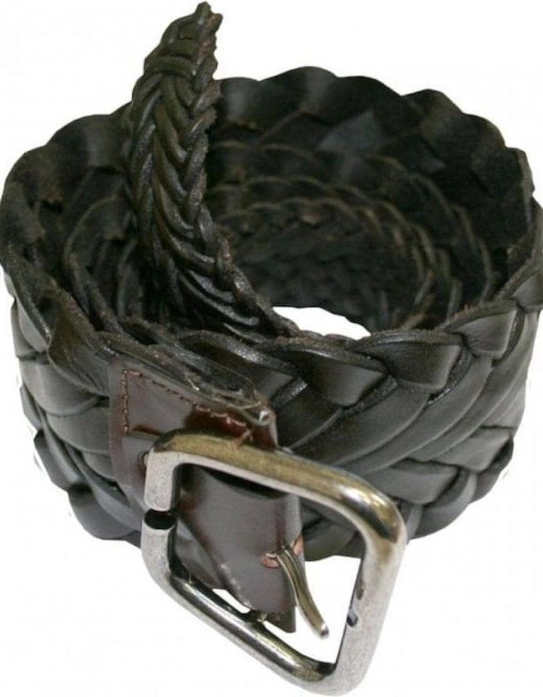 Wide Woven Leather Belt, Brown