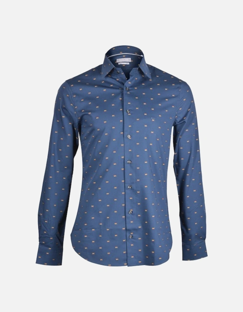 Cotton MK Logo Print Slim-Fit Shirt, Navy