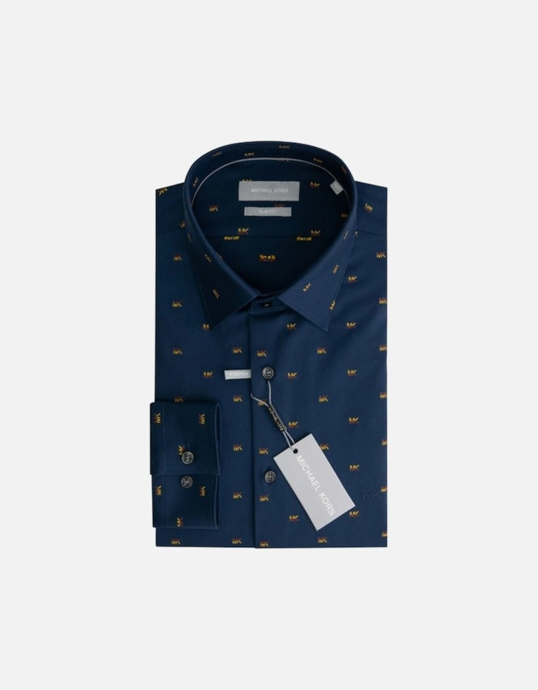 Cotton MK Logo Print Slim-Fit Shirt, Navy