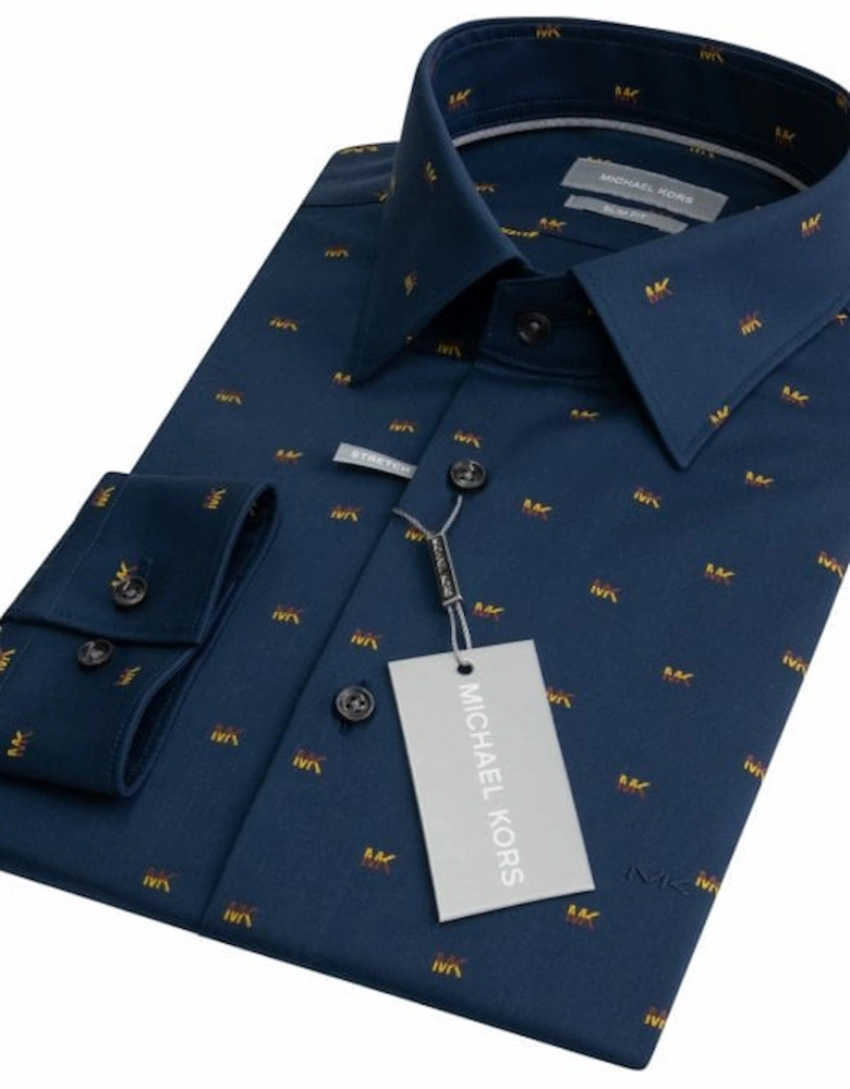 Cotton MK Logo Print Slim-Fit Shirt, Navy
