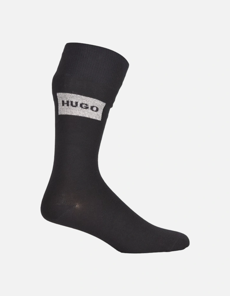 2-Pack Lurex Mixed Logo Socks Gift Set, Black/silver