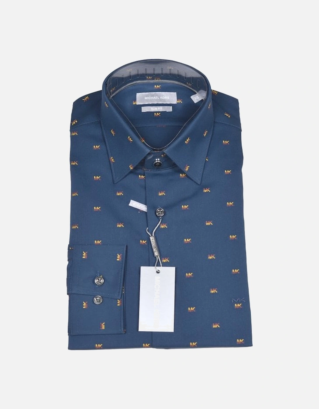 Cotton MK Logo Print Slim-Fit Shirt, Navy