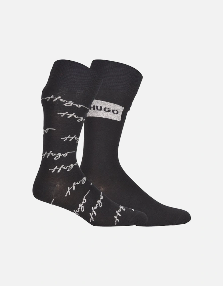 2-Pack Lurex Mixed Logo Socks Gift Set, Black/silver
