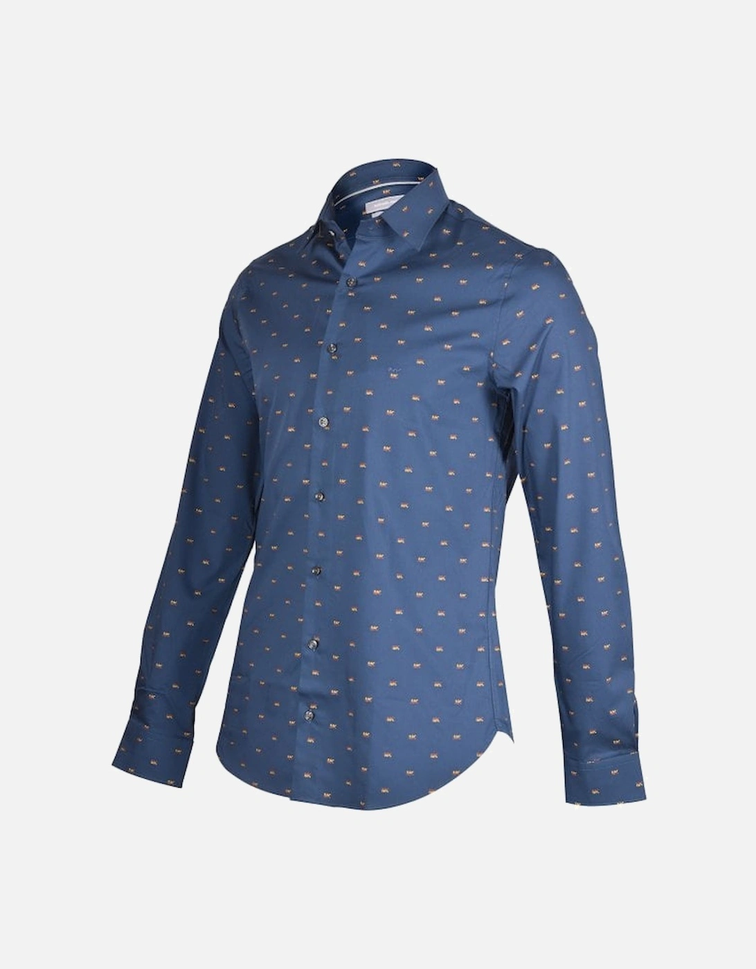 Cotton MK Logo Print Slim-Fit Shirt, Navy