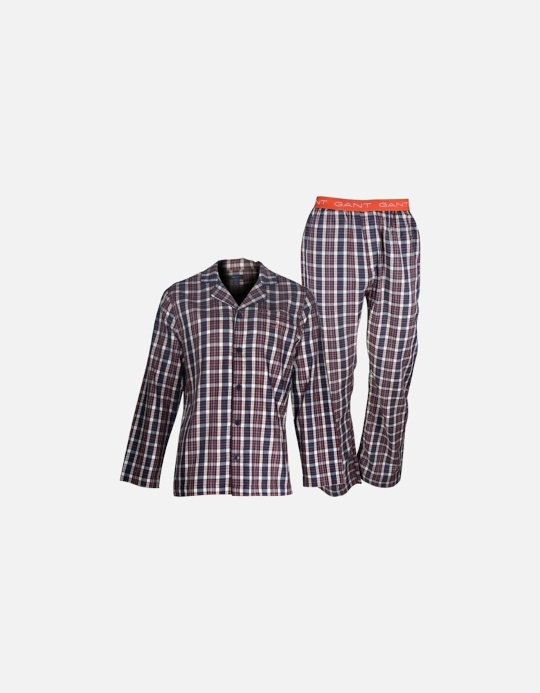 Soft Cotton Check Pyjama Set, Navy/Orange