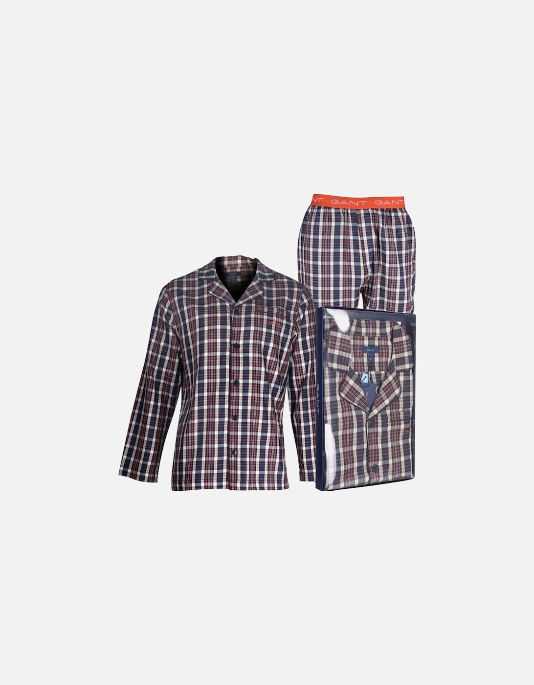 Soft Cotton Check Pyjama Set, Navy/Orange, 9 of 8