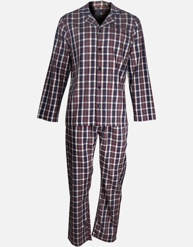 Soft Cotton Check Pyjama Set, Navy/Orange