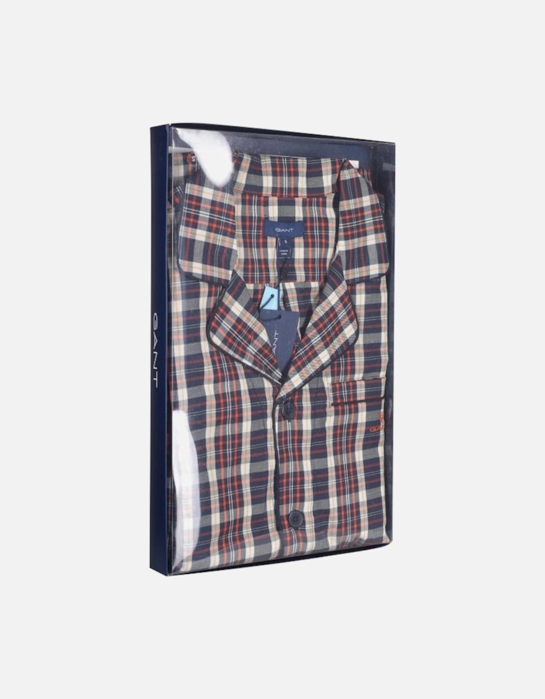 Soft Cotton Check Pyjama Set, Navy/Orange