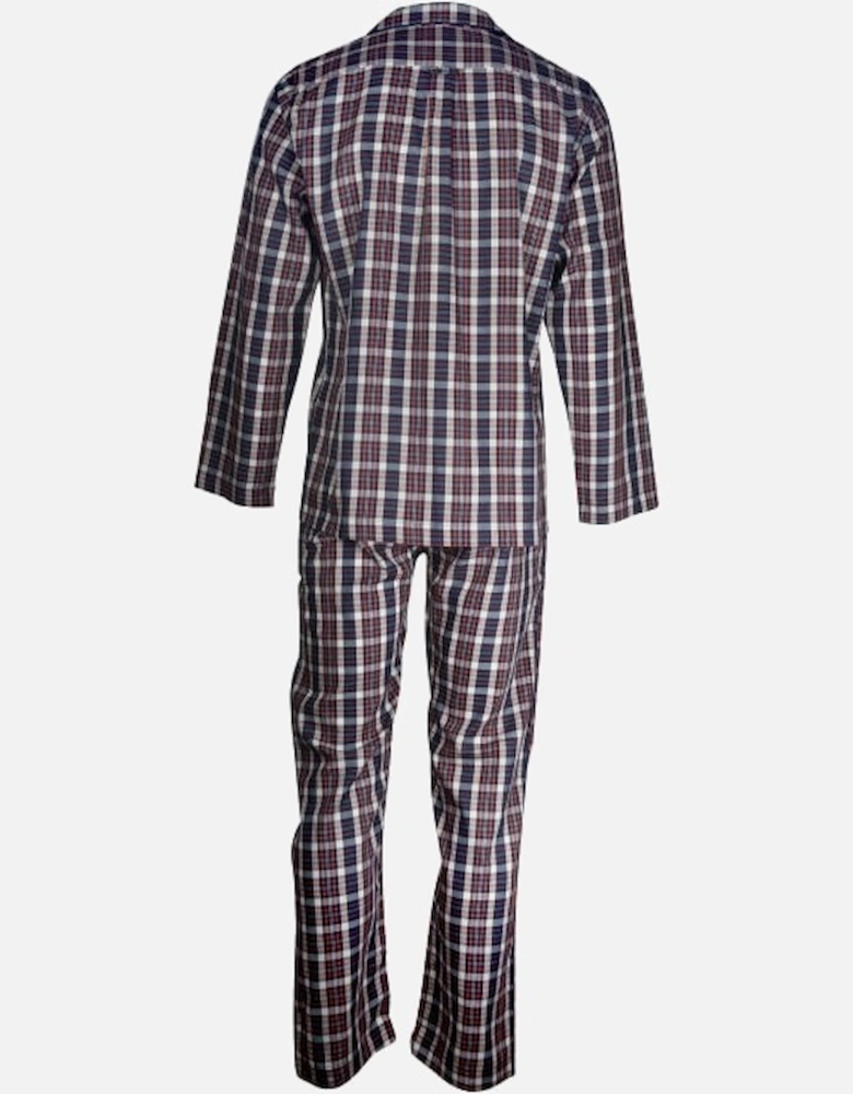 Soft Cotton Check Pyjama Set, Navy/Orange