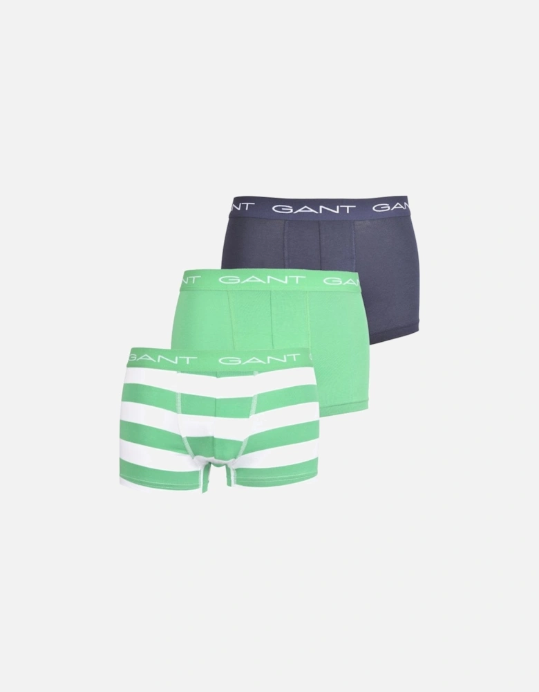 3-Pack Solid & Rugby Stripe Boxer Trunks, Green/navy