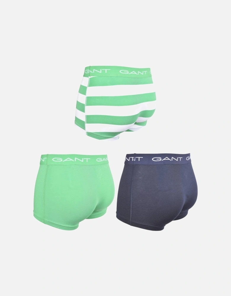 3-Pack Solid & Rugby Stripe Boxer Trunks, Green/navy
