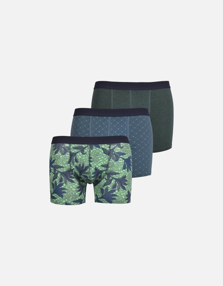 3-Pack Solid, Floral & Geo Print Boxer Briefs, Green