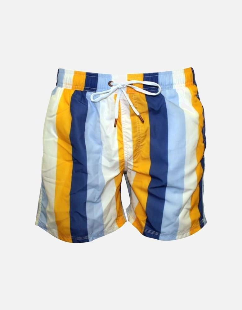 Zesty Multi-Stripe Print Swim Shorts, Yellow/White/Blue