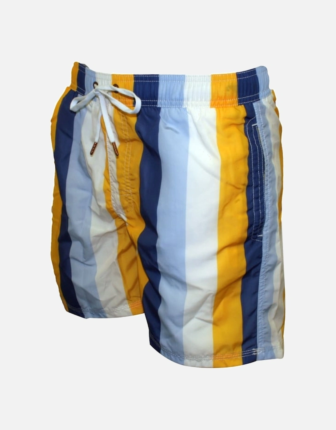 Zesty Multi-Stripe Print Swim Shorts, Yellow/White/Blue