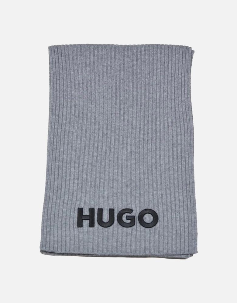 Zunio Ribbed Virgin Wool Embroidered Logo Scarf, Grey Melange