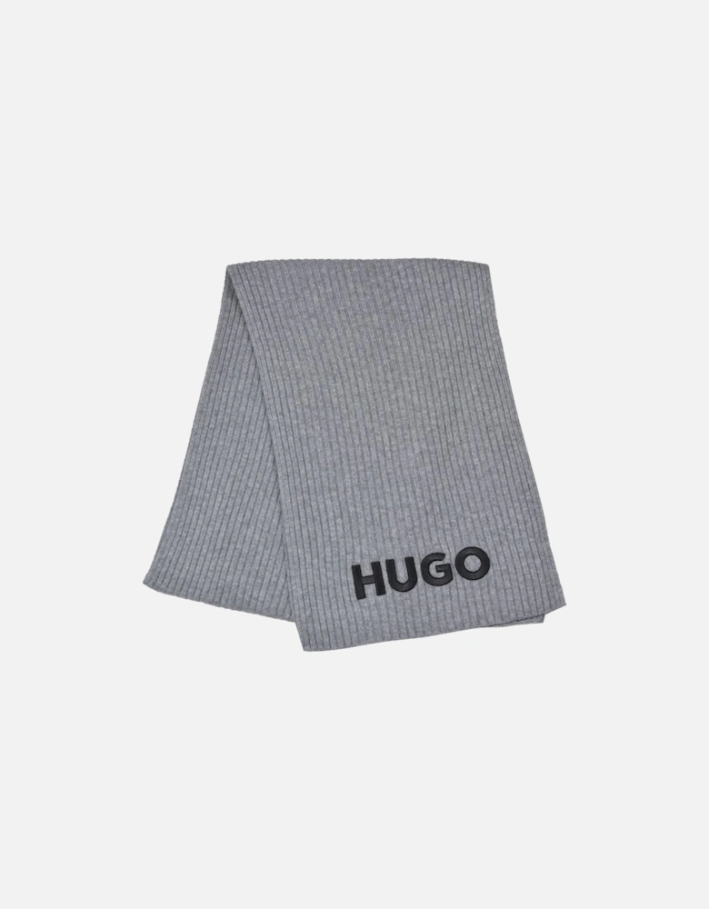 Zunio Ribbed Virgin Wool Embroidered Logo Scarf, Grey Melange