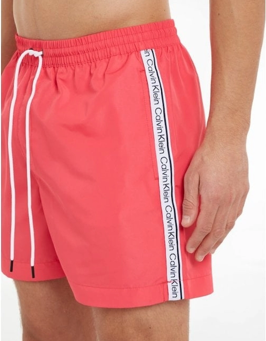 Logo Tape Swim Shorts, Pink Flash