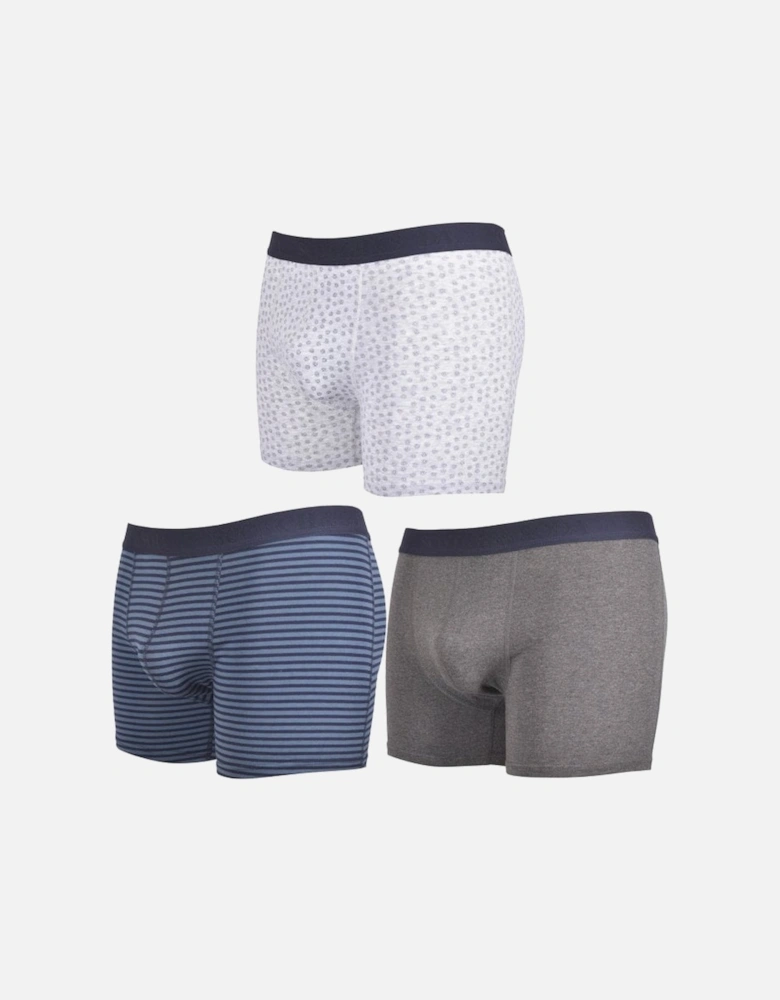 3-Pack Stripe & Geometric Boxer Briefs, Blue/Grey
