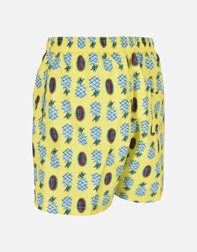 Pineapples Print Boys Swim Shorts, Yellow